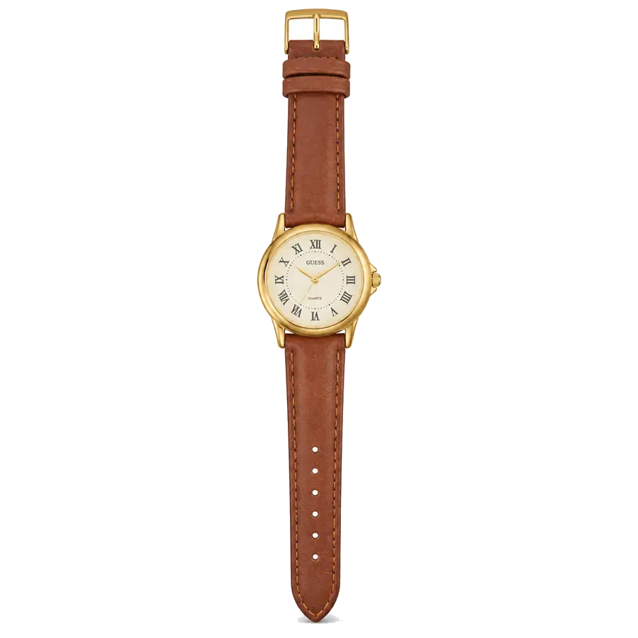 Guess quartz fashion watch with brown strap